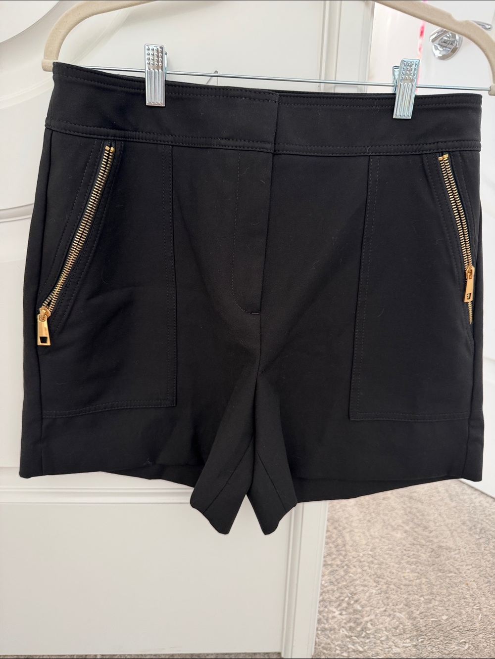 White House Black Market Black High-Waist Shorts with Gold Zippers